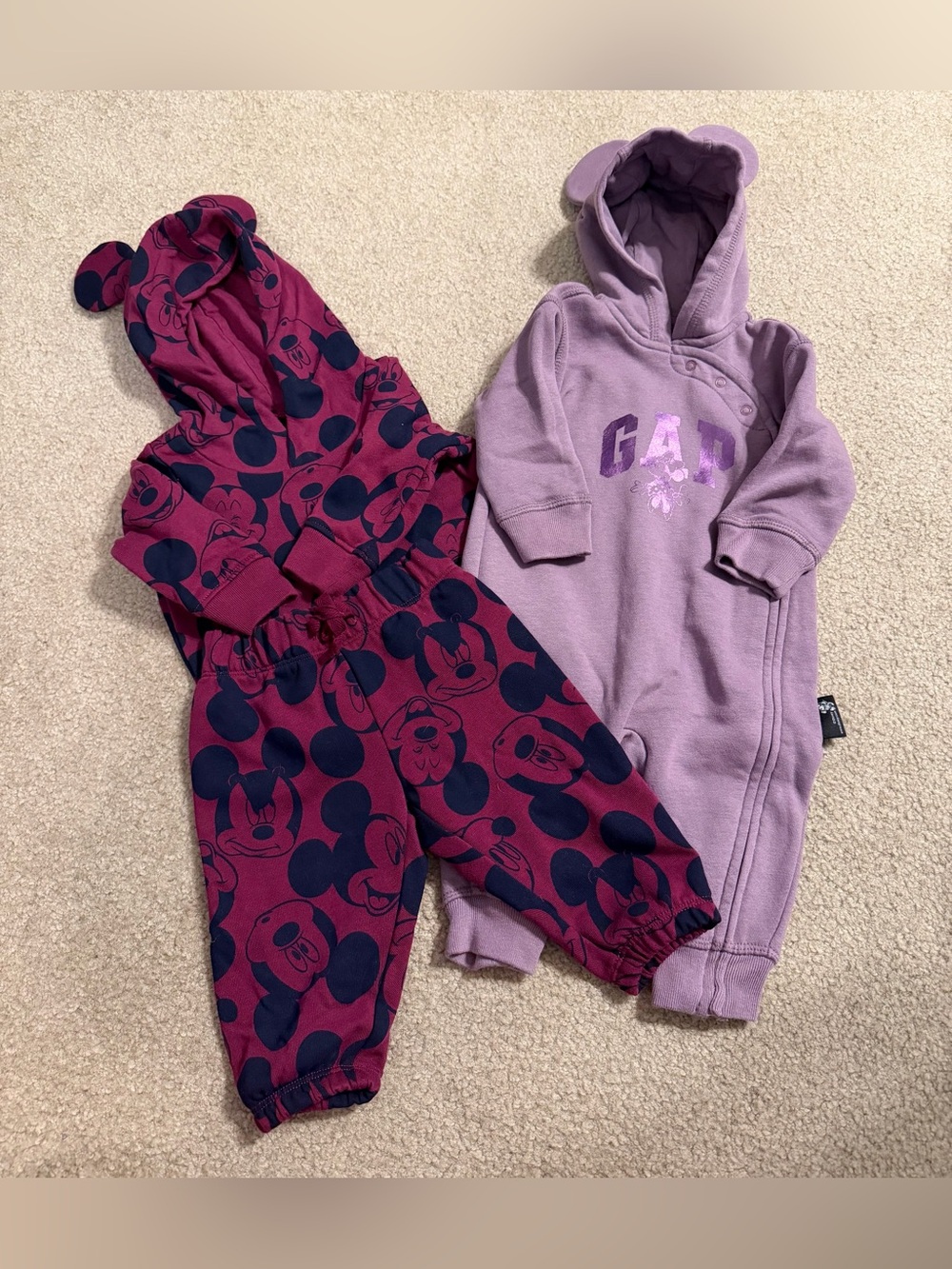 Baby Gap X Disney Unisex Sweatshirt/pants Set Jumpsuit Purple 3-6 Months NWOT